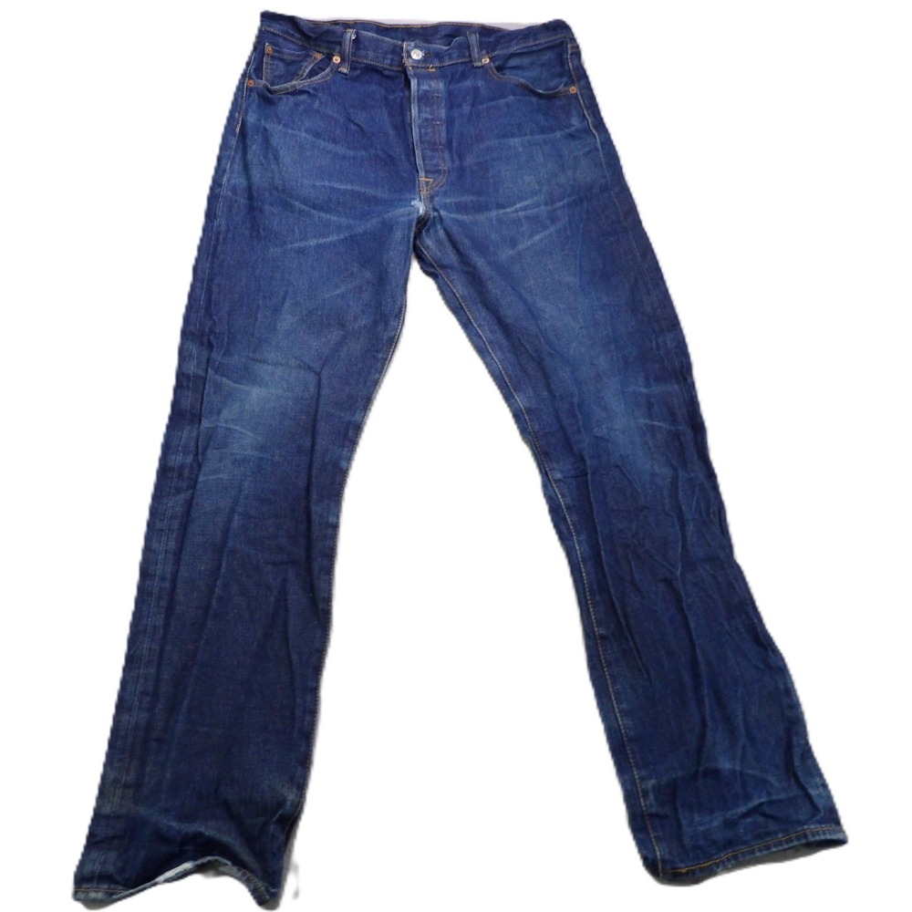 Levis 501 Button Fly Denim Jeans Men Cotton Pants W38xL36 Blue Distressed Casual